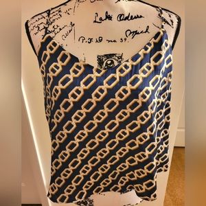 Soft, Blue and Gold Chain Link Design, V-Neck Cami.